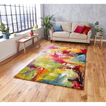 Sunrise 20754 Modern Abstract Dawns Embrace Carved Textured Soft Durable Easy-Care Polypropylene Short-Pile Multicolour/Green/Red/Yellow/Orange/Blue Rug-Think Rugs-Rug Love - The Most Loved Rug Store